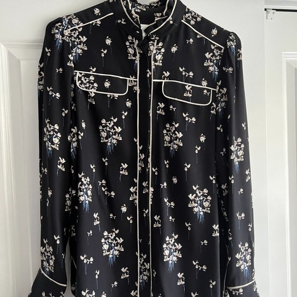 2017 ERDEM X H&M Women’s Black Floral Silk Blouse Size 6 - excellent condition - Picture 1 of 9